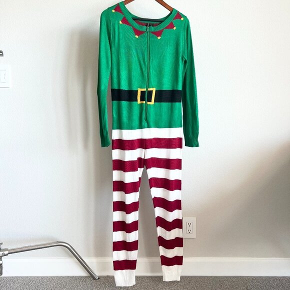 Sweaters - Red & Green Ugly Christmas Holiday Elf Knit Sweater Onesie Jumpsuit